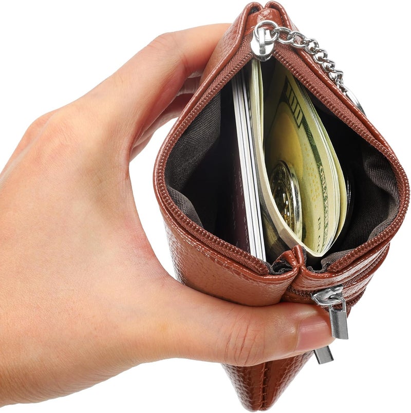 Chelmon 2 Pack Coin Purse Pouch Change Card Holder Wallet with Keychain for Women and Men (Brown & Brown) - Image 3